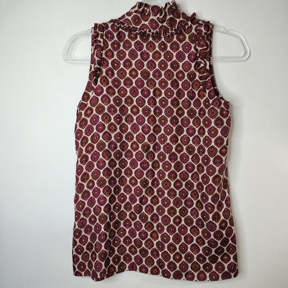 J.Crew‎ 100% Silk Sleeveless Ruffle Blouse Size 0 Geometric Paisley Print - Picture 4 of 11